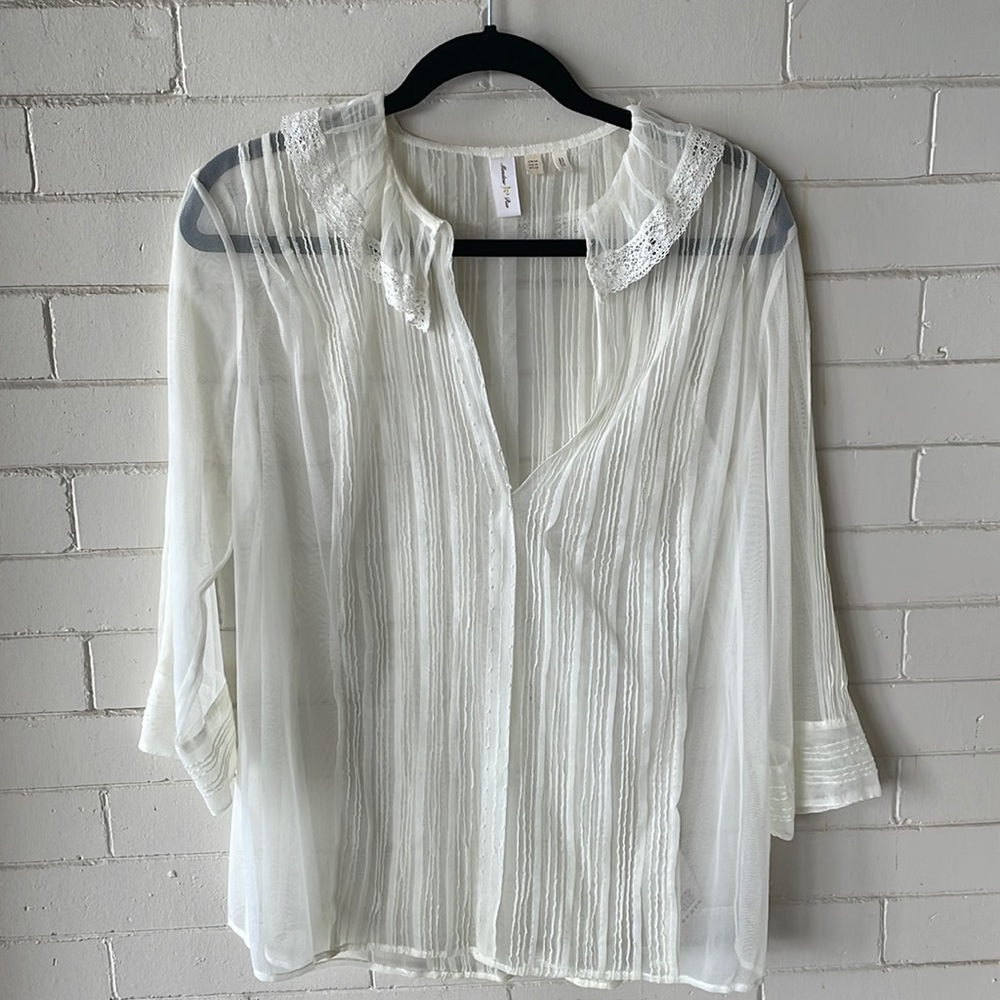 NWOT Anthropologie Meadow Rue sheer pintuck top lace collar